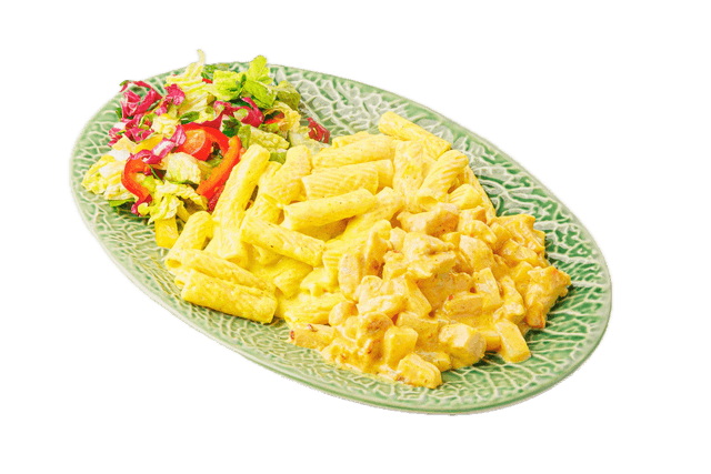 Foto von Penne in gelber Cremesauce